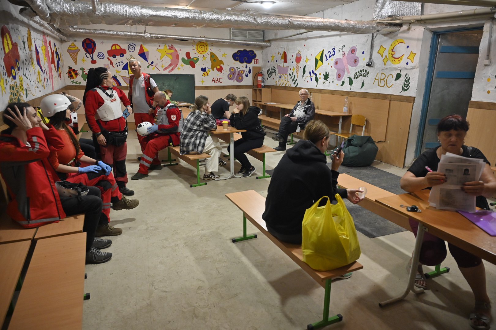 One of the school’s basement shelter rooms during the alert
