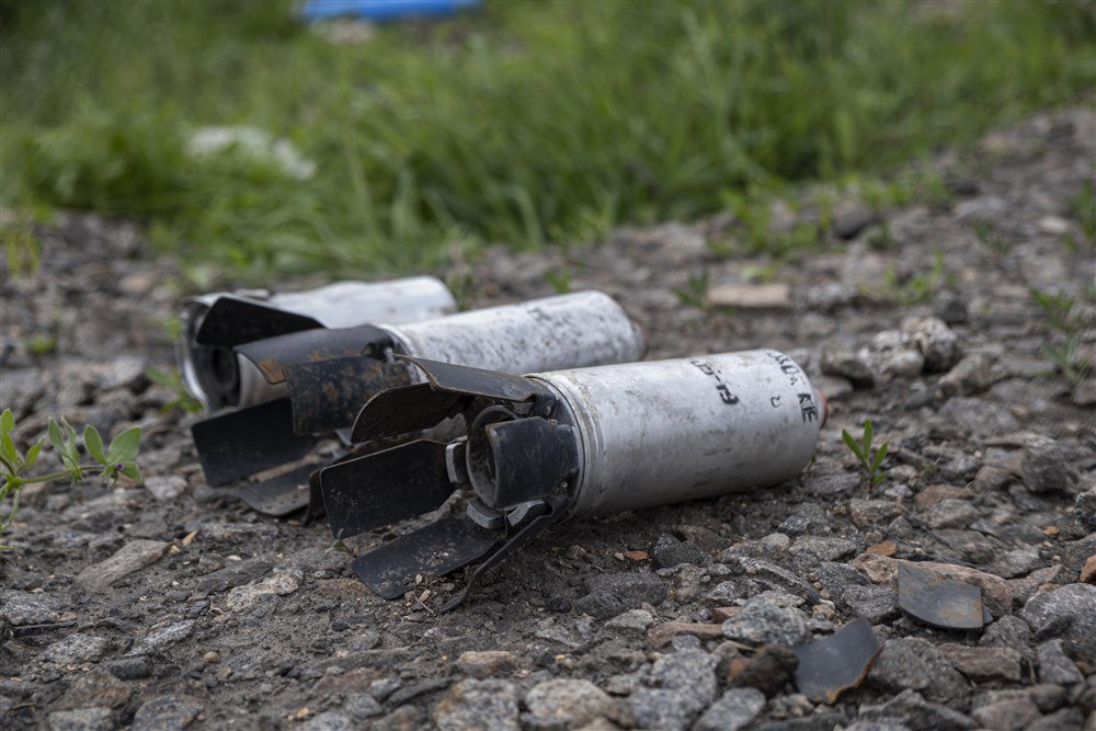Cluster munition charges in the village of Slatyne, Kharkiv Region, Ukraine, 11 May 2022