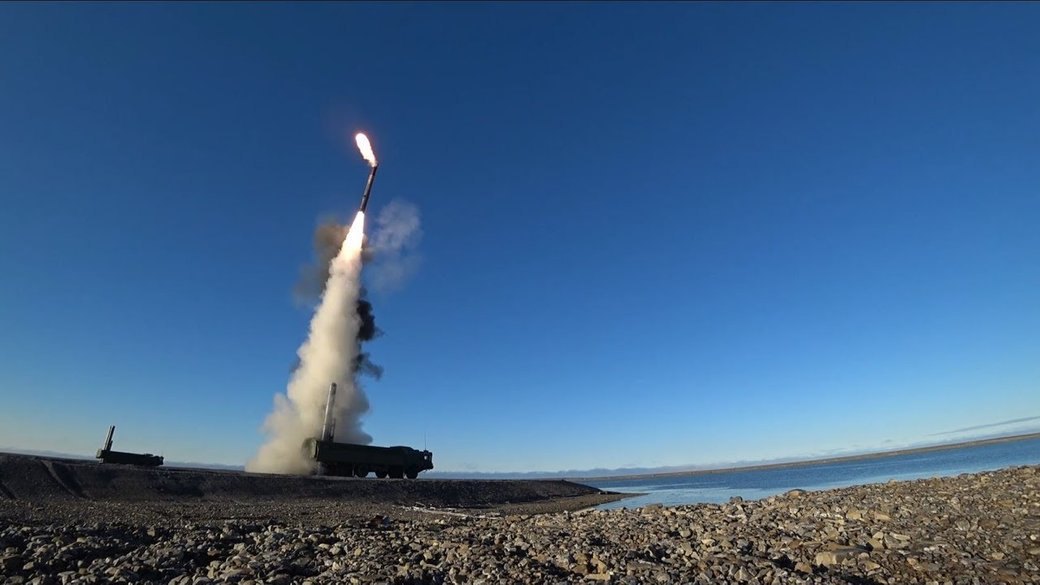 The launch of an Onyx missile from the Russian army's Bastion coastal missile system