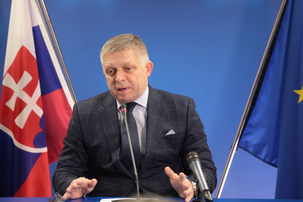  Slovak Prime Minister Robert Fico during a press conference after the EU summit in Brussels, 19 December 2024.