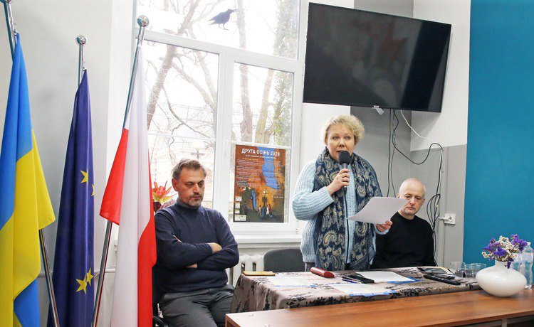  co-organiser of Second Autumn Vira Menyok, professor Pavel Prukhnyak, and essayist and translator Yurko Prokhasko