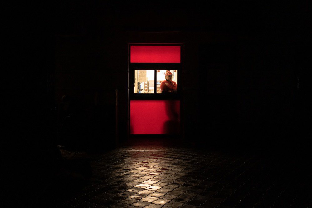 Fast food restaurant is open during a power outage in Podil, Kyiv