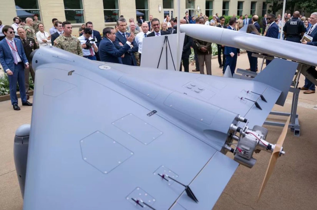 US Secretary of Defence Pete Hegset during the demonstration of 18 prototypes of American-made drones at the Pentagon, on 16 July, 2025.