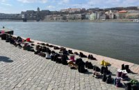 In Budapest, next to memorial "Shoes on the Danube Bank" people paid tribute to those killed in Mariupol