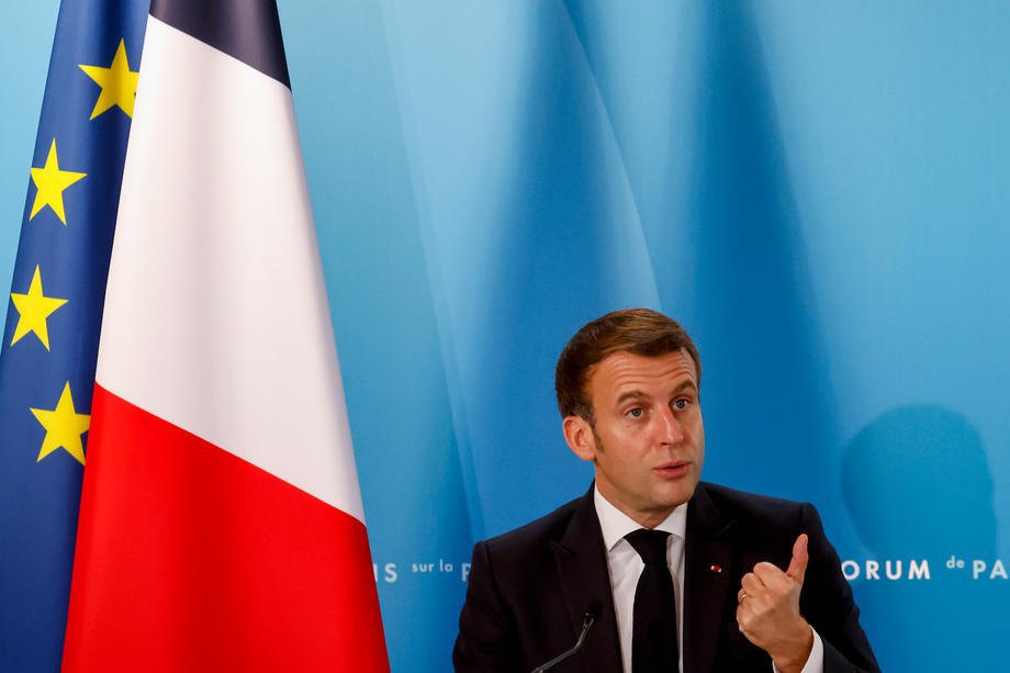 Emmanuel Macron speaks at the Paris Peace Forum on 12 November 2020