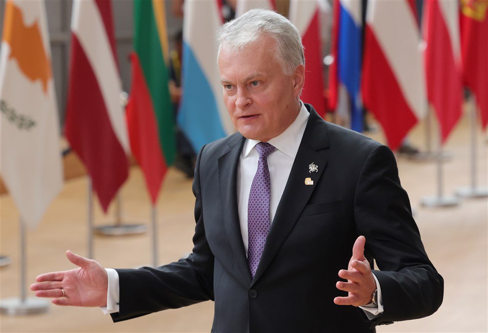 Lithuanian President Gitanas Nausėda speaks to the media, European Council meeting, Brussels, Belgium, 29 June, 2023.