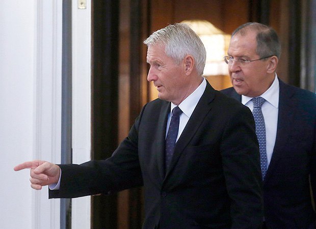 Thorbjorn Jagland and Sergey Lavrov after the talks, Moscow, 20 October 2017