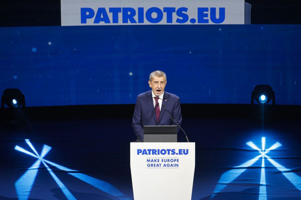 Former Prime Minister of the Czech Republic and leader of the far-right party ANO Andrej Babiš speaks during the summit of EU far-right parties in Madrid, Spain, on 8 February, 2025.