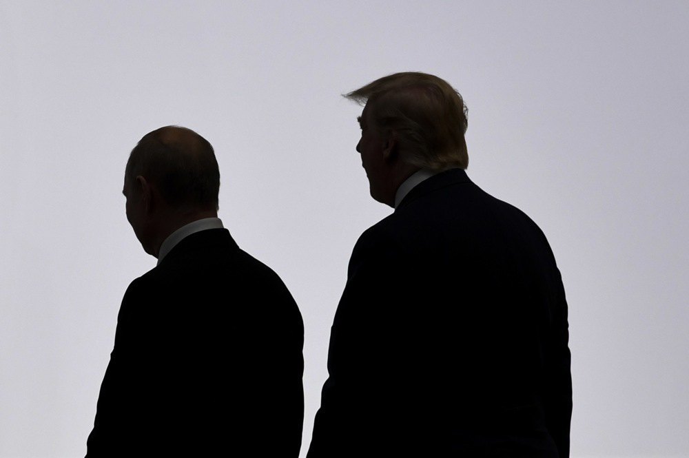  US President Donald Trump and Russian President Vladimir Putin during the G20 summit in Osaka, 28 June 2019.