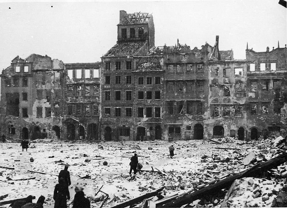 Ruined Market Square in Warsaw's Old City, 1945