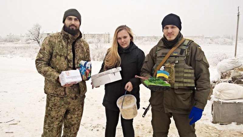 Iryna during a volunteer trip to Ukrainian defenders in winter 2016.