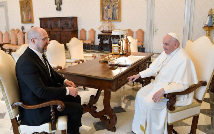 Shmyhal hands photo album with documented Russian crimes over to Pope