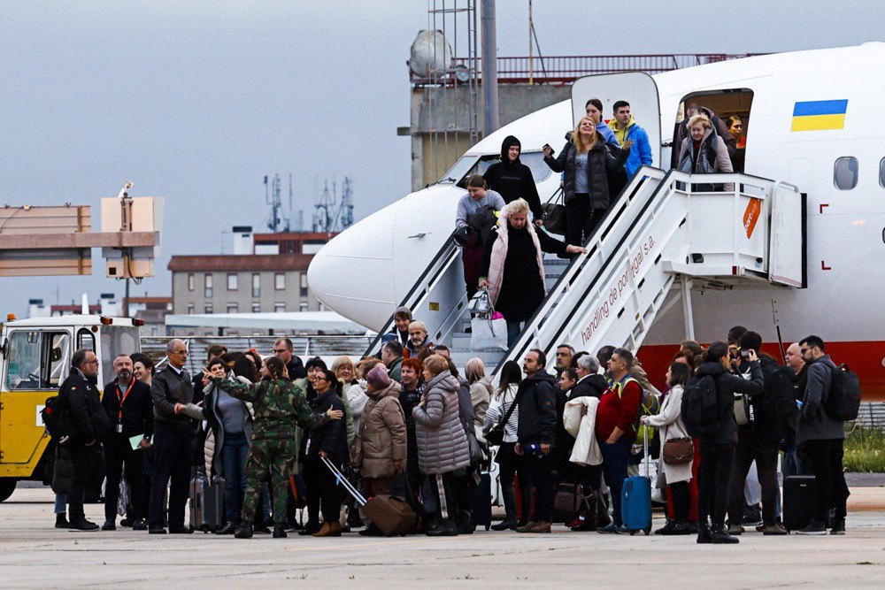 Ukrainian refugees arrive at Figo Maduro Airport in Lisbon, Portugal, on 22 December 2022