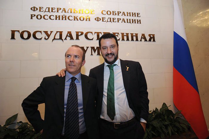 Gianluca Savoini and Matteo Salvini during a visit to Moscow