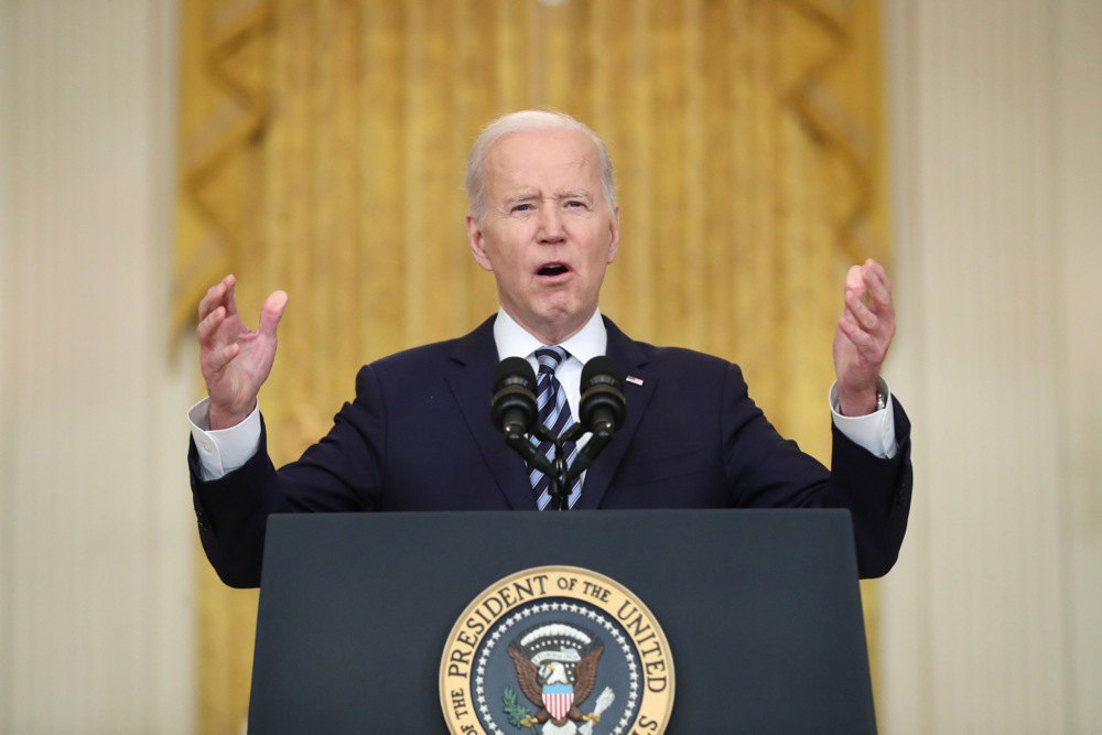 US President Joe Biden delivers a speech on Russia's invasion of Ukraine, White House, Washington, on 24 February, 2022.