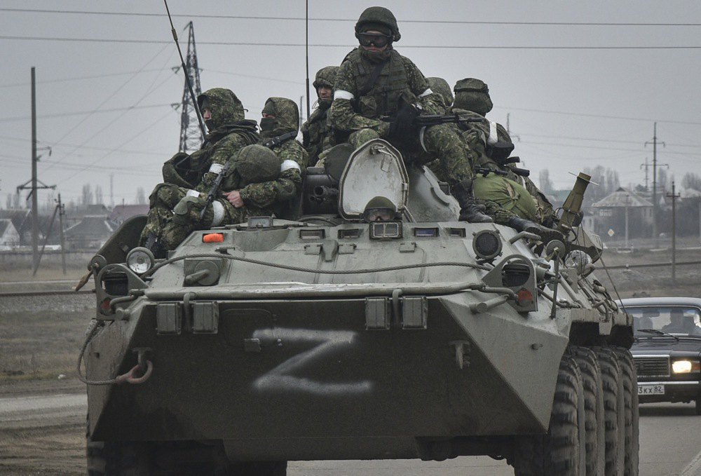 The Russian military on an APC is moving towards mainland Ukraine near Armyansk, Crimea, 25 February, 2022.