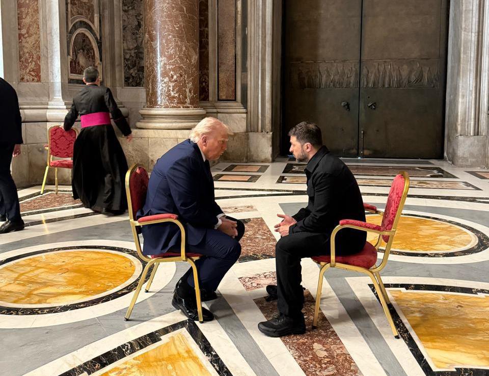 Donald Trump and Volodymyr Zelenskyy at a meeting in Rome on 26 April, 2025