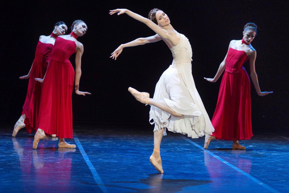 Svetlana Zakharova accompanied by the ballet of the Bolshoi Theatre during a performance at the Festival Castell de Peralada in Girona, Spain, 13 August 2018.