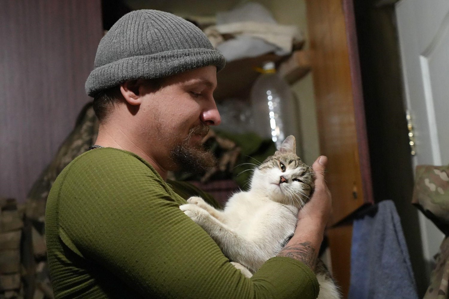 Serhiy with his cat Valentyn