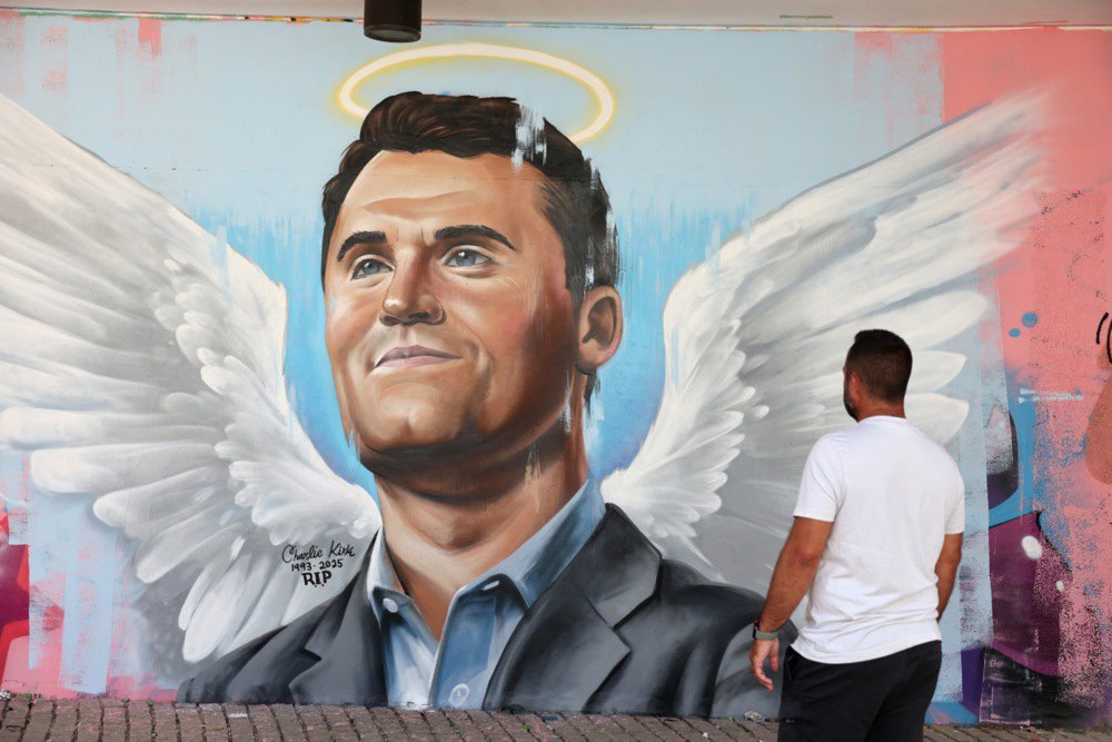 A mural in honour of the murdered American conservative political activist Charlie Kirk in Ashdod, 12 September, 2025. The 31-year-old Kirk was shot dead during a speech at the University of Utah Valley on 10 September, 2025.