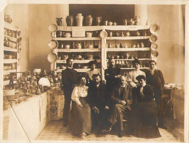 Varvara Khanenko (sitting on the far left) at the first Ukrainian exhibition of folk crafts, Kyiv City Museum, 1906