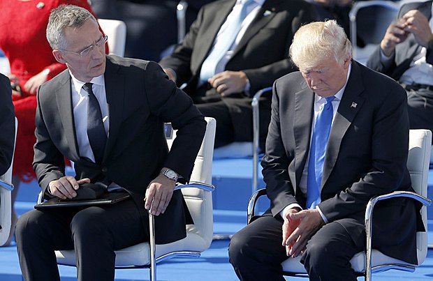 NATO Secretary-General Jens Stoltenberg and US President Donald Trump at the NATO summit in Brussels, 25 May 2017