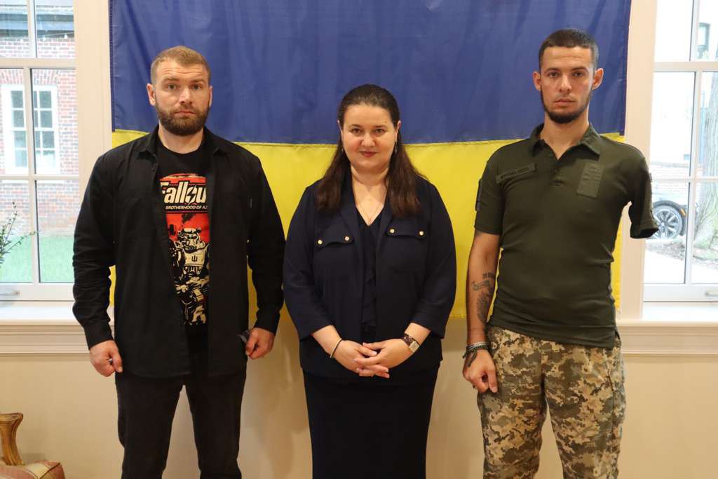 August 2024: meeting with Serhiy Volynskyy and Heorhiy Roshka, a marine who lost his arm defending Mariupol