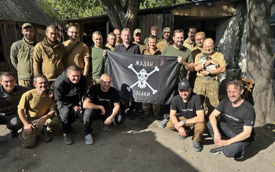 Serhiy Zhadan and fighters from the Spartan Brigade, which joined the Second Corps of the National Guard of Ukraine, Khartiya.