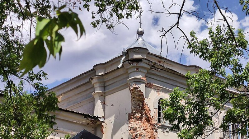 The damaged St Nicholas Church in Borivske, the Severodonetsk diocese