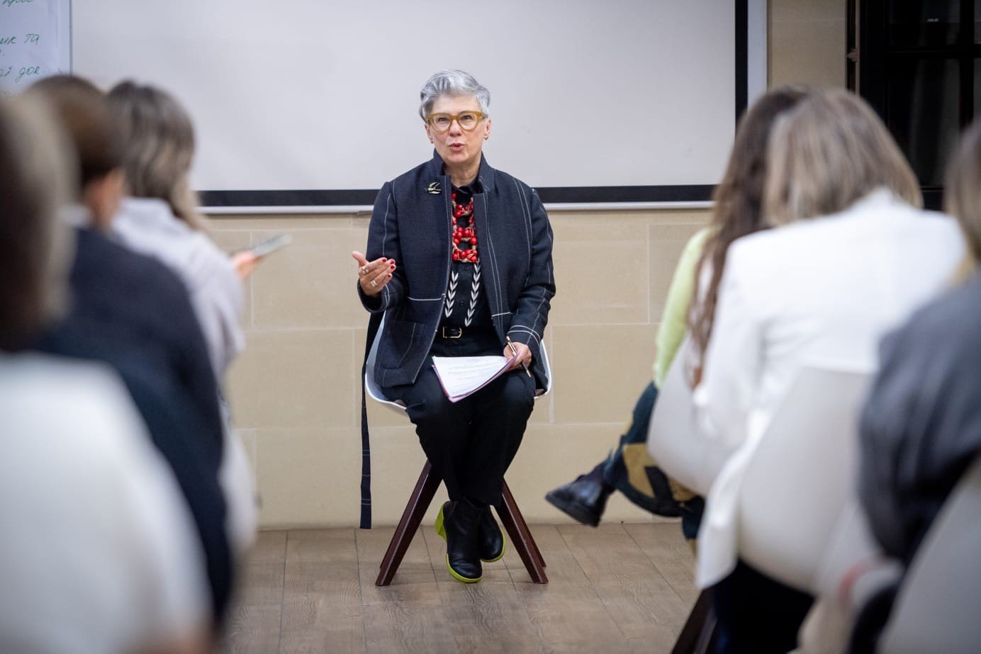 Natalka Cmoc during a seminar held by the Ukrainian Women's Fund in Odesa, which brought together human rights defenders and activists of women's organisations, with the aim of supporting and strengthening women's participation in recovery, decision-making and protection of human rights.
