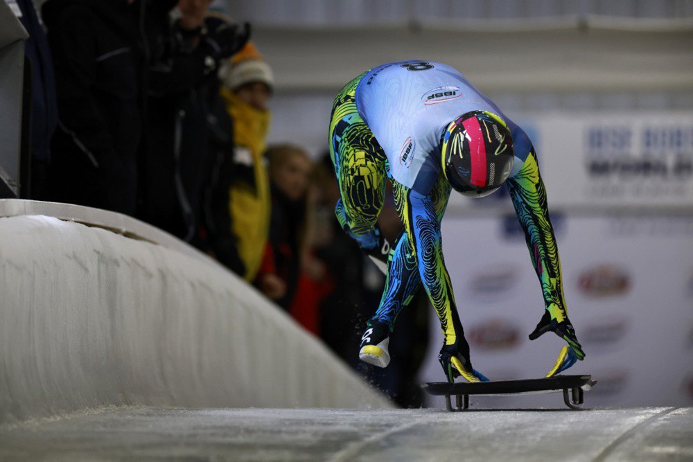  Skeleton racer Vladyslav Heraskevych accelerates during a run