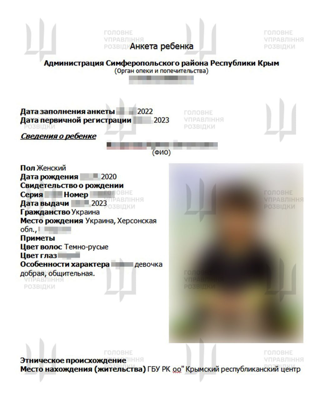 Evidence of Russia's abduction of Ukrainian children from temporarily occupied territories