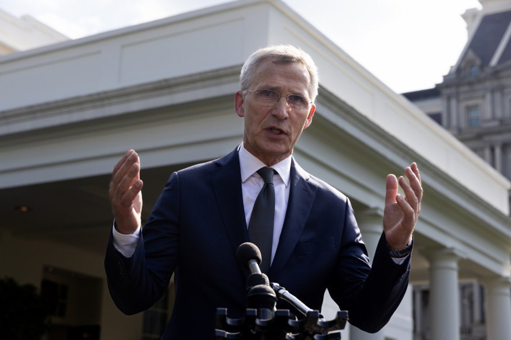 NATO Secretary General Jens Stoltenberg speaks to journalists after his meeting with the US President in Washington, DC