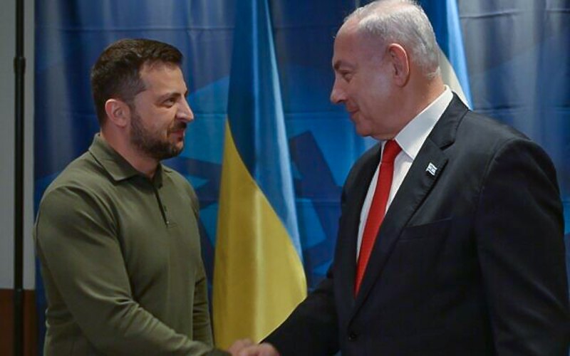 Prime Minister Benjamin Netanyahu and President of Ukraine Volodymyr Zelenskyy during their latest meeting on the sidelines of the UN General Assembly on 19 September 2023
