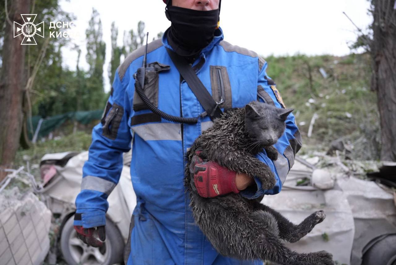 Rescuer at the site of the Russian strike