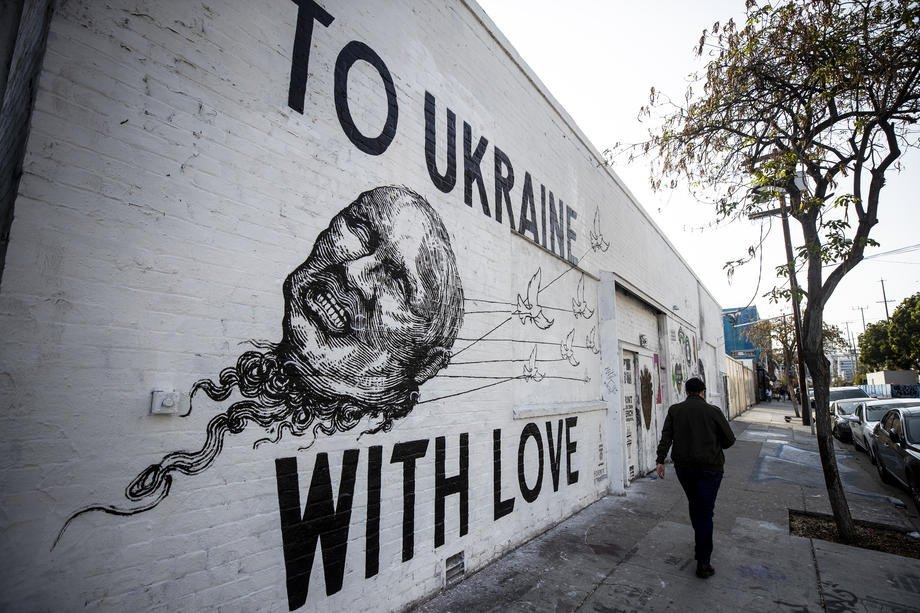  Mural with the inscription &quot;Ukraine with love&quot; in Los Angeles, California, April 28, 2022.