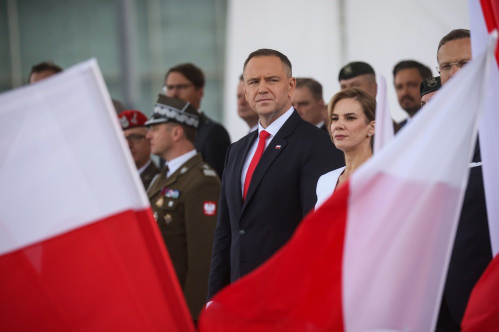 Polish President Karol Nawrocki with his wife Marta during the inauguration ceremony at Marshal Pilsudski Square in Warsaw, 6 August, 2025.