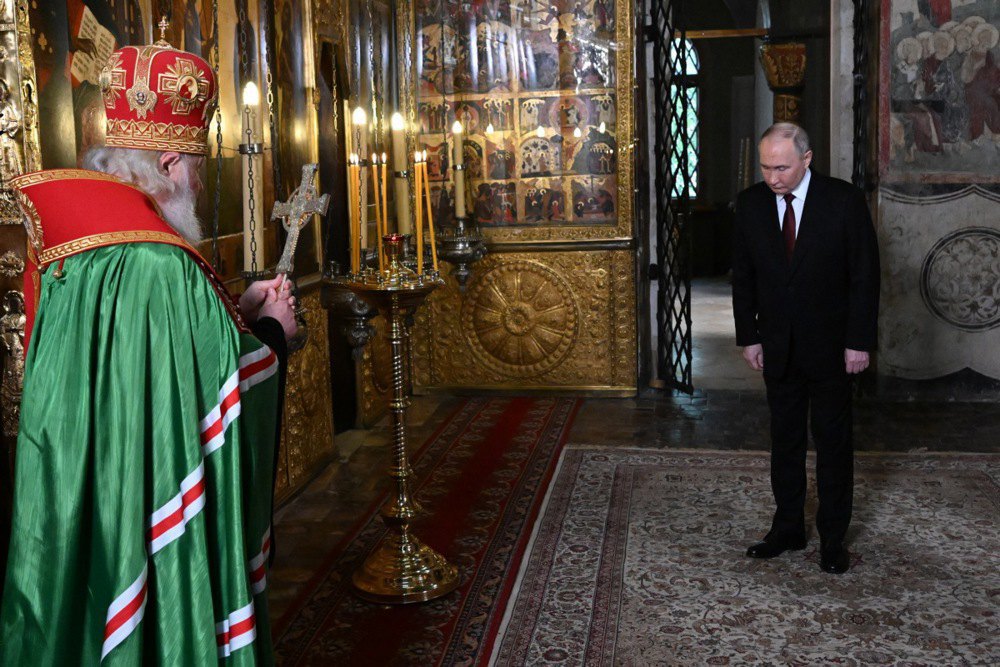 Vladimir Putin and Patriarch Kirill at a prayer service after the inauguration ceremony in the Kremlin, 7 May 2024.