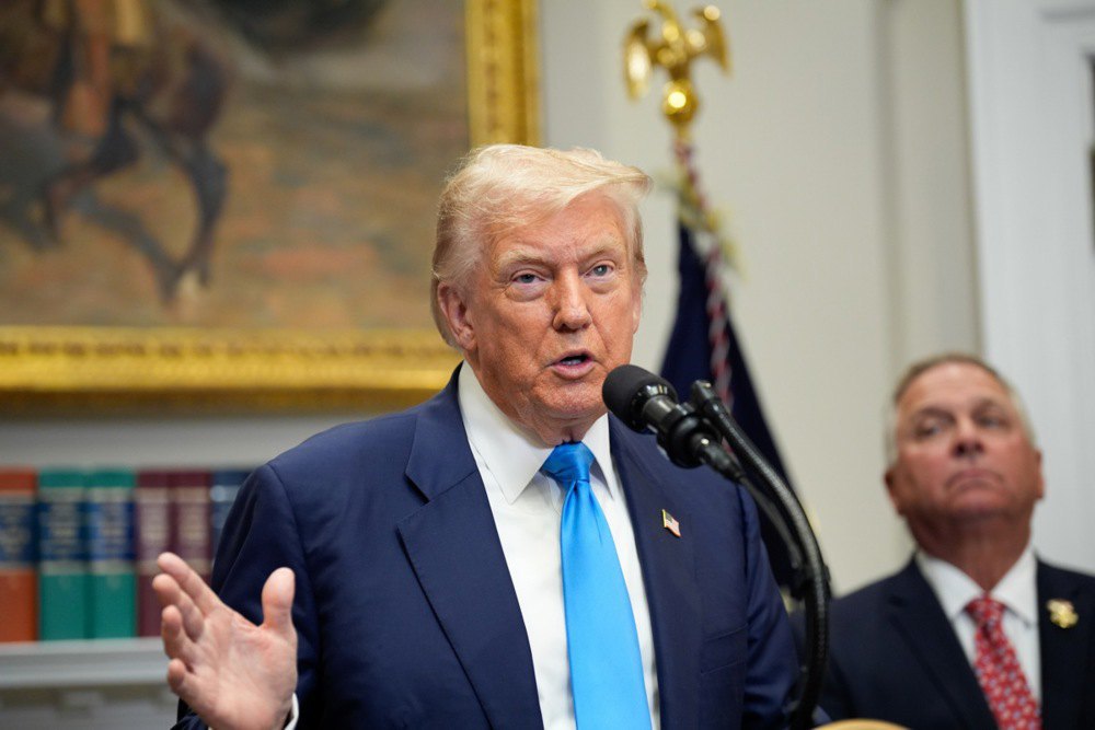 US President Donald Trump during a speech at the White House on 30 July 2025.