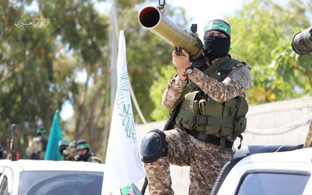 A Hamas militant armed with an RPG-29 Vampire grenade launcher during a march in the Gaza Strip