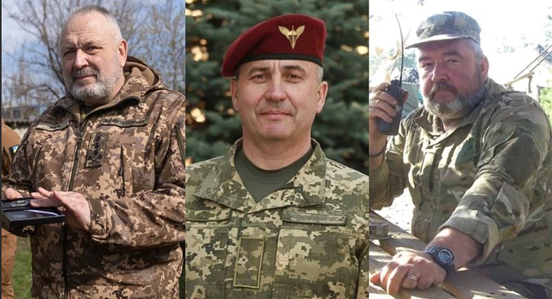 From left to right: ex-commander of the 125th Brigade of the TRO, Lieutenant General Artur Horbenko, ex-commander of the OSG Kharkiv, Brigadier General Yuriy Halushkin, ex-commander of the 415th Battalion of the 23rd Brigade, Colonel Ilya Lapin