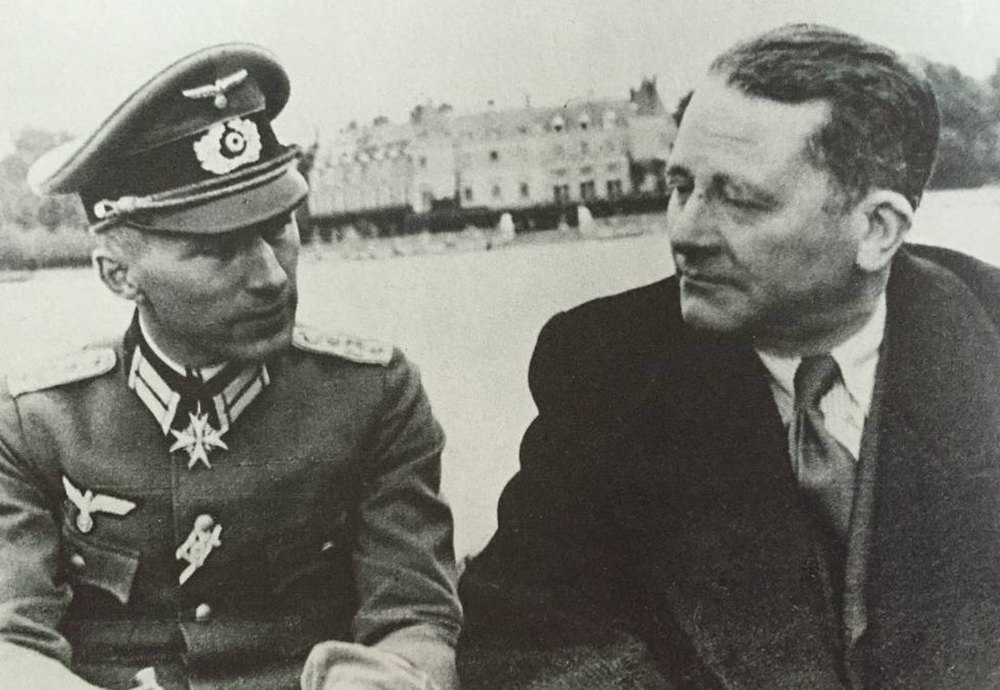 Karl Schmitt (right) with Ernst Junger, a Wehrmacht officer and philosopher, in France.