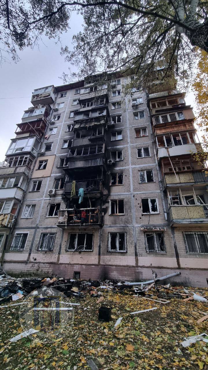 The damaged residential building