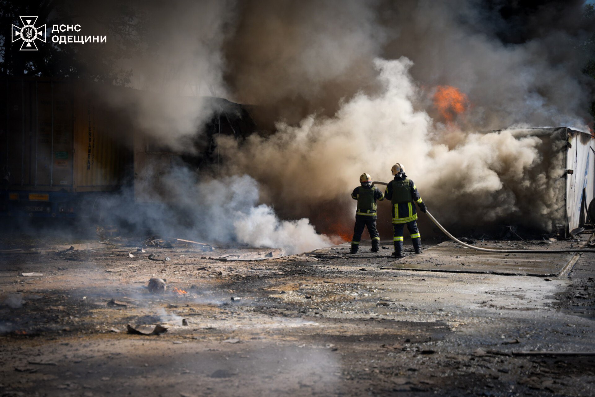 Rescuers at the site of shelling in Odesa Region