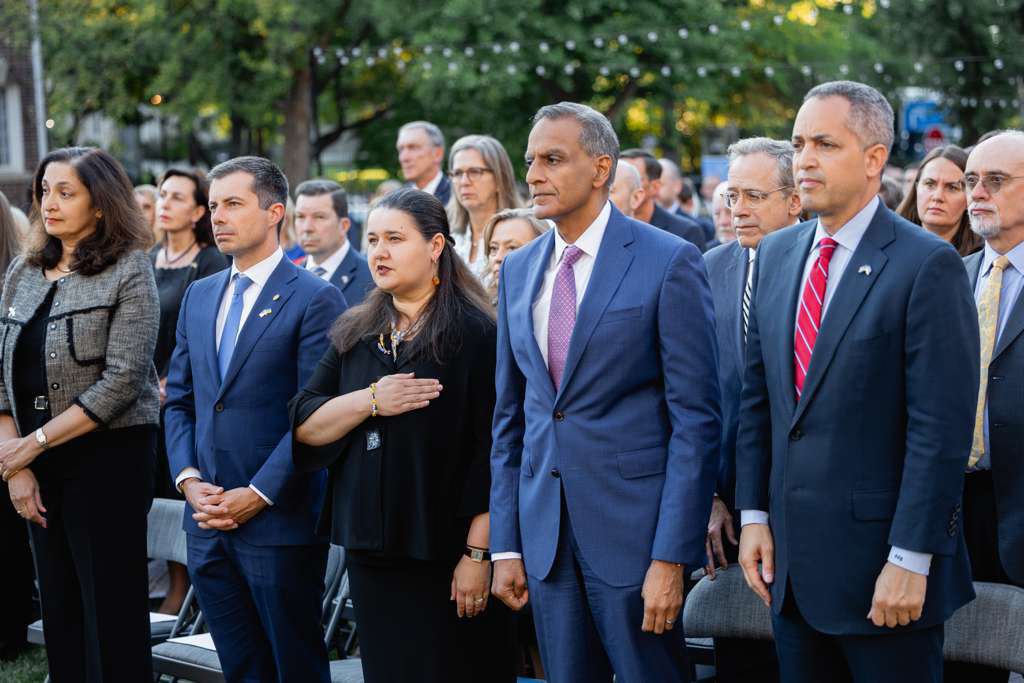 The first Innovation Days: <i>Ukraine: Renewal. Innovation. Breakthrough. </i>From left to right: Uzra Zeya, Under Secretary of State for Civil Security, Democracy and Human Rights; US Secretary of Transportation Pete Buttigieg (2021–2025); Oksana Markarova, US Under Secretary of State for Management and Resources Richard Verma (2023–2025), US Deputy Secretary of Commerce Don Graves (2021–2025).
