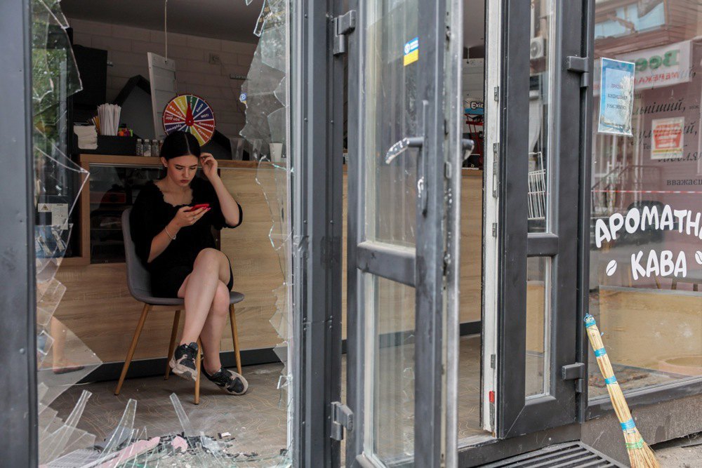 A coffee shop in Kyiv after the shelling.