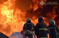 Rescuers are extinguishing fire caused by yesterday's shelling of Lutsk