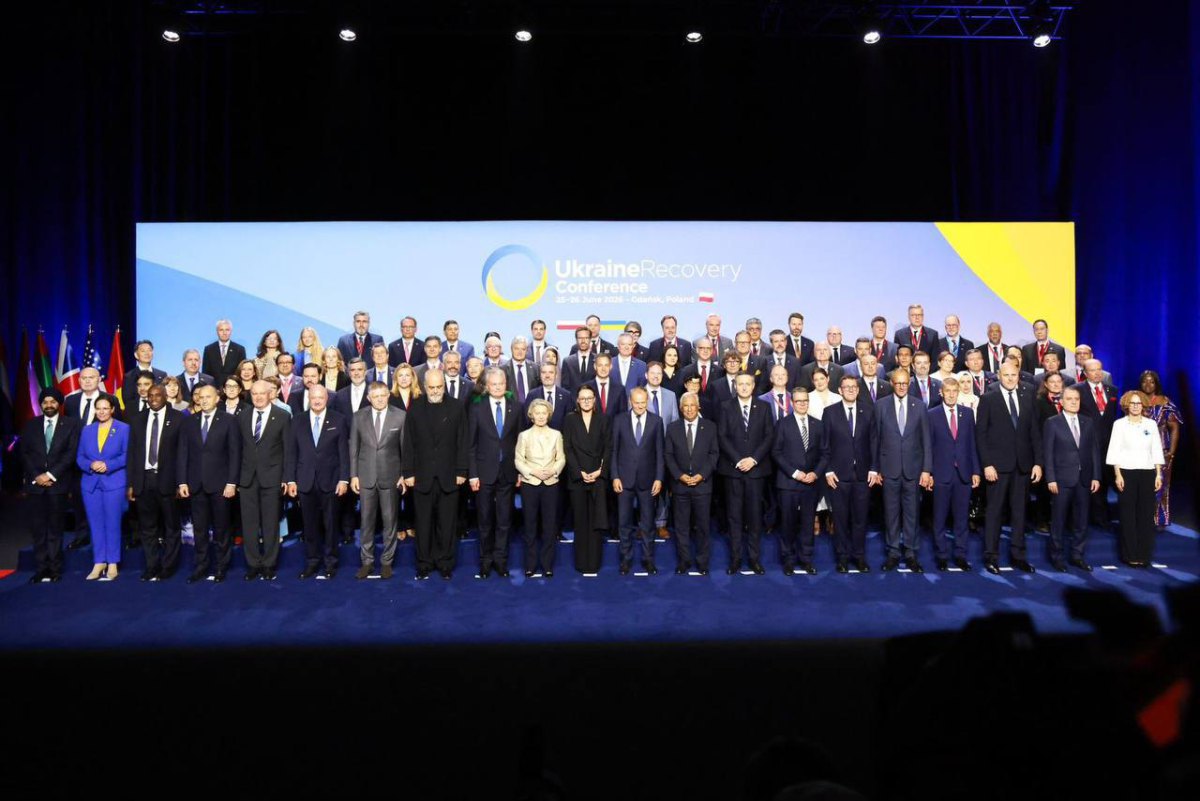 During the 2026 Conference on the Reconstruction of Ukraine at the European Solidarity Centre in Gdańsk, Poland, on 25 June 2026.
