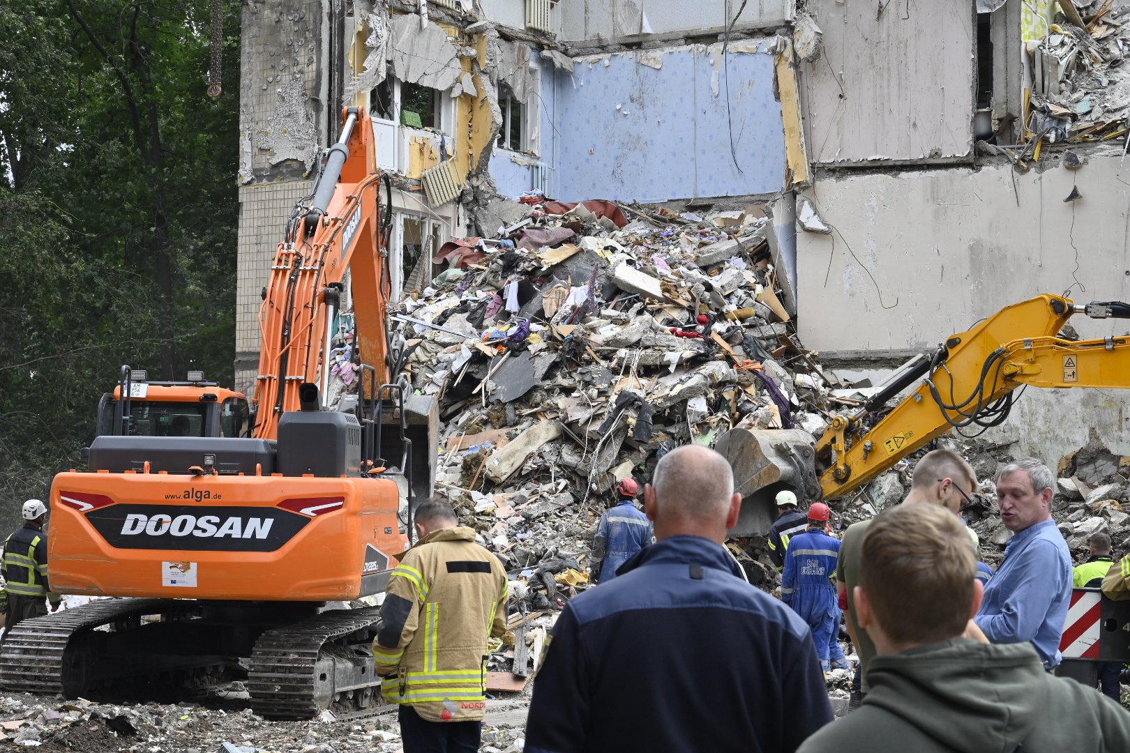 Destroyed entrance of the nine-storey building