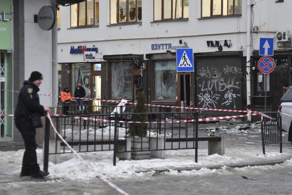 At the site of the explosion in central Lviv, 22 February 2026.